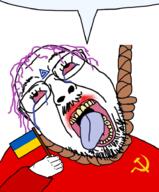 arm bloodshot_eyes communism country crying dead flag hair hammer_and_sickle hand holding_flag holding_object mustache open_mouth pedophile purple_hair rope soyjak speech_bubble speech_bubble_empty suicide tattoo tongue tranny ukraine variant:bernd // 768x928 // 510.5KB