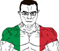 buff closed_mouth clothes country ear flag glasses hair italy soyjak subvariant:chudjak_front subvariant:muscular_chud tshirt variant:chudjak vein // 1059x929 // 330.3KB