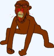 angry animated blood bloodshot_eyes brown_skin clenched_teeth cracked_teeth dance ear glasses hand leg monkey_dance nosebleed red_eyes soyjak stubble subvariant:feralrage text variant:feraljak vein yellow_teeth // 570x537 // 73.5KB