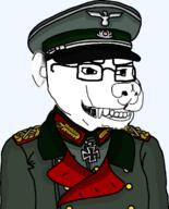 animal clothes collar_tabs dog epaulettes glasses hat iron_cross jacket merge military military_cap military_uniform nazism necktie reichsadler snout soyjak variant:soyak variant:unknown // 988x1221 // 93.4KB