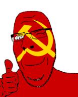 closed_mouth communism glasses hand red_skin smile soyjak stubble subvariant:nucob thumbs_up variant:cobson wink // 541x671 // 39.9KB