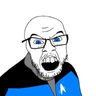 blue_eyes clothes glasses open_mouth sci-fi soyjak star_trek stubble variant:feraljak // 1500x1500 // 121.8KB