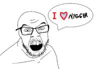 flag glasses i_heart_nigger i_love nigger open_mouth soyjak speech_bubble stubble text tranny variant:feraljak // 2104x1500 // 56.6KB