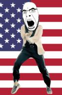 angry animated country dance flag full_body gangnam_style glasses irl open_mouth soyjak star stubble united_states variant:cobson // 300x460 // 506.6KB