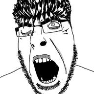 anime berserk eyelids glasses guts_(berserk) hair manga open_mouth soyjak stubble variant:cobson // 1000x1000 // 318.4KB