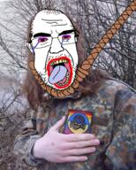 arm balding bloodshot_eyes camouflage crying ear gay glasses hair hanging hohol irl irl_background long_hair meta:tagme military_uniform nature nazism oink open_mouth pride_flag russo_ukrainian_war skull_and_bones soyjak stubble subvariant:chudjak_front tongue ukraine variant:chudjak yellow_teeth // 1080x1350 // 2.3MB