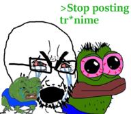 angry bloodshot_eyes crying frog glasses greentext open_mouth pepe soyjak stubble text variant:cryboy_soyjak // 990x857 // 699.3KB