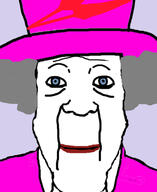 blue_eyes closed_mouth clothes grey_hair hair hat makeup old queen_elizabeth smile soyjak variant:markiplier_soyjak wrinkles // 1128x1381 // 322.2KB