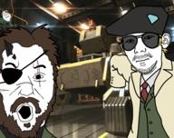 3soyjaks arm beard big_boss brown_hair cap closed_eyes closed_mouth clothes crying dead ear eyepatch gem glasses hair hand hanging hat hideo_kojima huey_emmerich i_love its_over kaomoji kaz konami kuz metal_gear necktie noose open_mouth pointing rope scar screenshot stubble suicide suit sunglasses text tshirt variant:bernd variant:kuzjak variant:two_pointing_soyjaks venom_snake video_game yellow_hair // 4096x3239 // 5.6MB