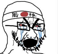 bloodshot_eyes country crying glasses hachimaki headband japan open_mouth soyjak stubble thick_eyebrows variant:cryboy_soyjak // 680x642 // 250.6KB