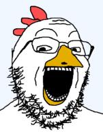 animal beak beard chicken glasses happy open_mouth soyjak stubble variant:gapejak // 597x759 // 49.1KB