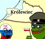 animal clothes crying flag flag:poland flag:russia frog glasses hat kaliningrad krolewiec map open_mouth pepe poland red_eyes russia smug soyjak stubble text variant:soyak z_(russian_symbol) // 1024x873 // 89.3KB