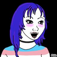 animated bloodshot_eyes choker clothes distorted flag glasses hanging makeup pixiz purple_hair rope soyjak stubble suicide tranny tshirt variant:gapejak variant:wojak // 400x400 // 1.8MB