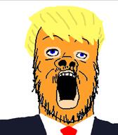 blue_eyes clothes donald_trump hair mustache open_mouth orange_skin politics soyjak stubble suit variant:a24_slowburn_soyjak yellow_hair // 640x730 // 61.5KB