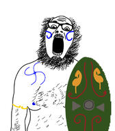 arm beard celtic glasses looking_down mustache nipple open_mouth shield soyjak tattoo variant:ignatius // 656x748 // 162.6KB