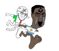 2soyjaks argentina brown_skin bwc clothes flag flag:argentina flag:italy foot full_body italy nsfw penis running small_eyes soyjak tbp variant:chud variant:chudjak variant:soyak // 969x845 // 151.9KB