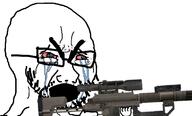 bloodshot_eyes call_of_duty crying firearm glasses gun hand holding_gun holding_object holding_rifle intervention modern_warfare sniper sniper_rifle soyjak stubble variant:cryboy_soyjak video_game weapon // 1670x1012 // 202.1KB