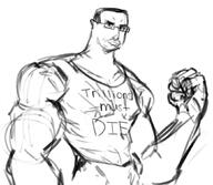 angry arm buff closed_mouth clothes ear glasses hair hand millions_must_die redraw sleeveless_shirt soyjak text variant:chudjak // 1052x916 // 471.1KB