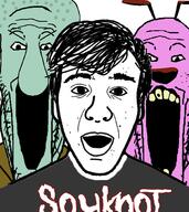 3soyjaks clothes courage_the_cowardly_dog dog hair open_mouth slipknot soyjak spongebob_squarepants squidward stretched_mouth stubble turkey_tom variant:markiplier_soyjak variant:unknown // 600x675 // 237.7KB