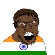 brown_eyes brown_hair brown_skin clothes country flag glasses hair india open_mouth soyjak stubble variant:feraljak // 1500x1500 // 56.2KB