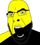 anarchism anarcho-capitalism angry flag flag:anarcho-capitalism glasses libertarian open_mouth soyjak stubble variant:cobson // 942x1048 // 237.0KB