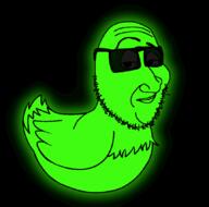 central_intelligence_agency glasses glowing green_skin smile smug soyjak stubble subvariant:smugquack variant:smugjak // 862x851 // 74.6KB