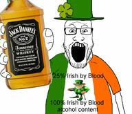 arm clothes country flag glasses hand hat ireland open_mouth soyjak stubble text tshirt variant:markiplier_soyjak whisky // 1400x1200 // 198.5KB