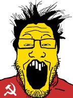 asian clothes communism glasses hair open_mouth small_eyes soyjak stubble variant:markiplier_soyjak yellow // 600x800 // 37.9KB