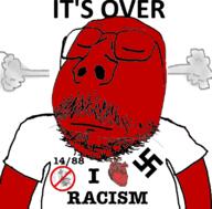 1488 angry closed_eyes clothes glasses happy_merchant i_love its_over judaism mustache nazism no_symbol racism red_face soyjak stubble subvariant:scholar swastika text tshirt variant:gapejak // 800x789 // 211.5KB