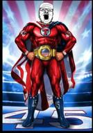 boxing boxing_ring buff cape donald_trump flag glasses nft open_mouth soyjak stubble superhero united_states variant:a24_slowburn_soyjak // 339x484 // 354.3KB