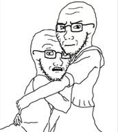 2soyjaks arm clothes concerned frown glasses hand hugging scared soyjak stubble variant:soyak yuri // 720x805 // 35.0KB