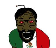 antenna arm beard bloodshot_eyes brown_skin clothes country flag flag:mexico glasses hair mexico open_mouth red_eyes reddit soyjak tshirt variant:el_perro_rabioso // 498x424 // 32.4KB