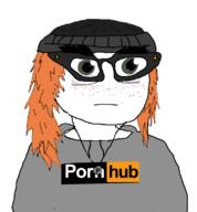 beanie blush closed_mouth clothes female freckles glasses green_eyes hair hat necklace orange_hair pornhub redraw soyjak variant:soytan // 1053x1134 // 191.6KB