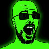 central_intelligence_agency glasses glowing green_skin open_mouth soyjak stubble variant:beastjak2 // 705x696 // 64.1KB