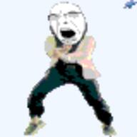 animated dance full_body gangnam_style glasses irl open_mouth push_pin smol soyjak sticky stubble variant:cobson // 80x80 // 18.6KB