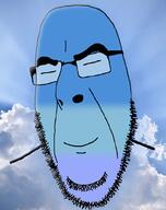 angry blue blue_skin calm closed_eyes closed_mouth glasses irl_background sky smile soyjak stubble variant:cobson // 791x1000 // 343.1KB