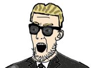 clothes ear glasses max_headroom meta:tagme necktie open_mouth soyjak stubble suit sunglasses variant:unknown white_skin yellow_hair // 418x298 // 42.9KB