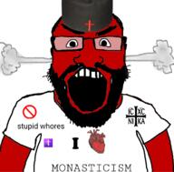 angry beard christianity clothes fume glasses hat heart i_love open_mouth orthodox_church red_skin soyjak subvariant:science_lover tshirt variant:markiplier_soyjak // 800x789 // 208.3KB