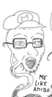 amiibo clothes glasses hat mario_hat nintendo oekaki open_mouth redraw soyjak stubble text variant:soyak video_game worm // 432x796 // 162.8KB