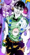 closed_mouth ear glasses hair higashikata_joshuu jojolion jojos_bizarre_adventure manga smile soyjak stand_(jojo) subvariant:chudjak_front text total_nigger_death variant:chudjak // 400x722 // 484.1KB