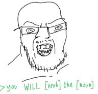 angry glasses greentext oekaki open_mouth redraw soyjak stubble text variant:feraljak // 659x634 // 27.4KB