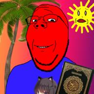 anime glasses palm_tree quran red red_skin smile soyjak stubble subvariant:wholesome_soyjak sun variant:gapejak // 1000x1000 // 851.6KB