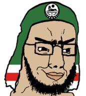 beard chechen chechnya closed_mouth clothes flag flag:ichkeria glasses hat smile smug soyjak variant:chudjak white_skin // 482x538 // 59.5KB