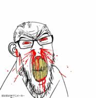 angry animated blood bloodshot_eyes clenched_teeth ear glasses poyopoyo poyunpoyun red_eyes soyjak stubble subvariant:feralrage text variant:feraljak vein yellow_teeth // 389x400 // 1.4MB