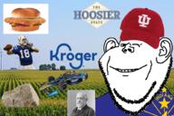 clothes corn ear football hat hoosier indiana irl_background meta:tagme rock sandwich smile soyjak stubble text variant:gapejak variant:impish_soyak_ears wink // 900x600 // 700.0KB