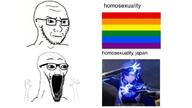 arm concerned flag frown gay glasses hand hands_up japan lgbt open_mouth soyjak soyjak_comic stubble subvariant:wewjak text thing_japanese variant:soyak // 680x383 // 141.3KB