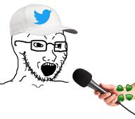 4chan cap clothes glasses hand hat holding_object microphone open_mouth soyjak stubble twitter variant:soyak // 1266x1124 // 366.0KB