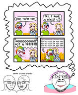 3soyjaks closed_mouth comic comic_sans glasses hair mustache open_mouth purple_hair scare smile soyjak stubble tenant text thought_bubble tranny variant:bernd variant:soyak // 1868x2281 // 1.2MB