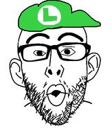 cap clothes ear glasses hat luigi nintendo open_mouth soyjak stubble variant:nojak video_game // 443x523 // 19.2KB