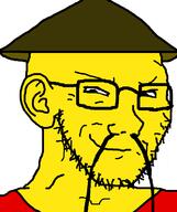 asian china clothes ear glasses hat mustache rice_hat small_eyes smile smug soyjak stubble variant:soyak yellow_skin // 632x756 // 16.5KB